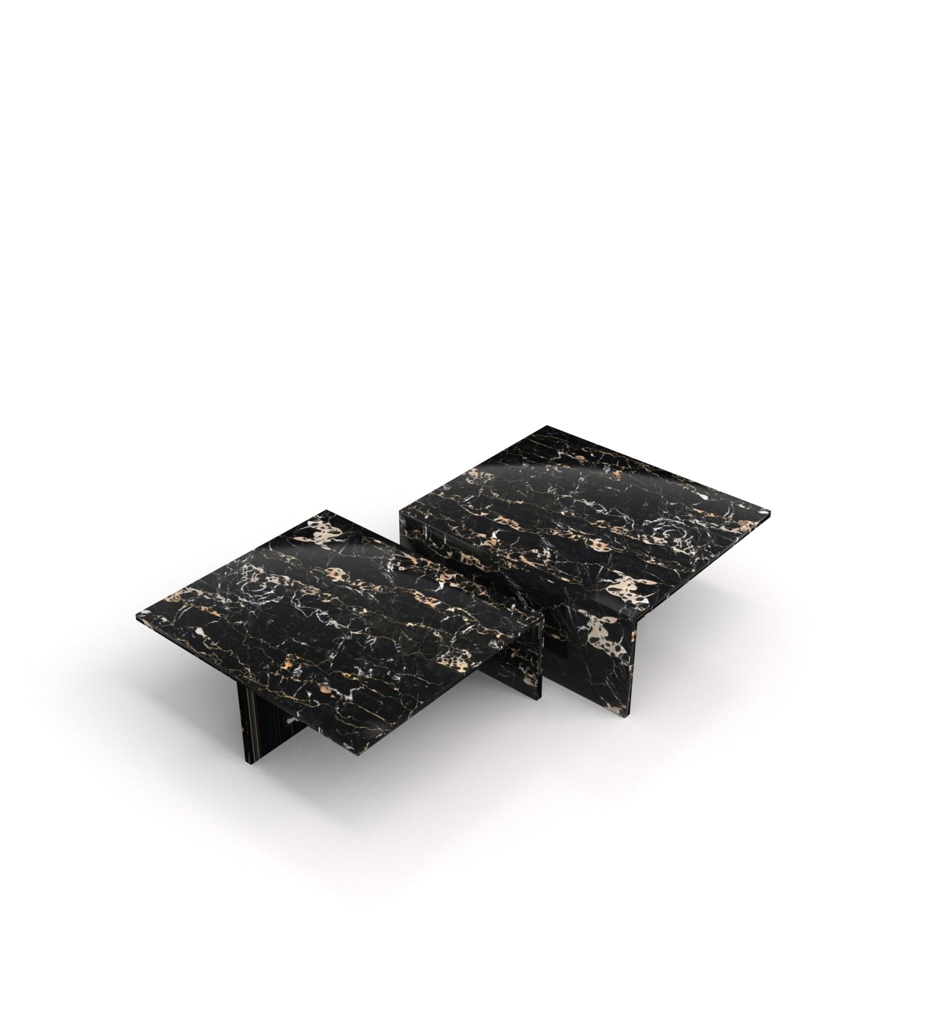 2-Piece Square Marble Stone Modern Coffee Table Set