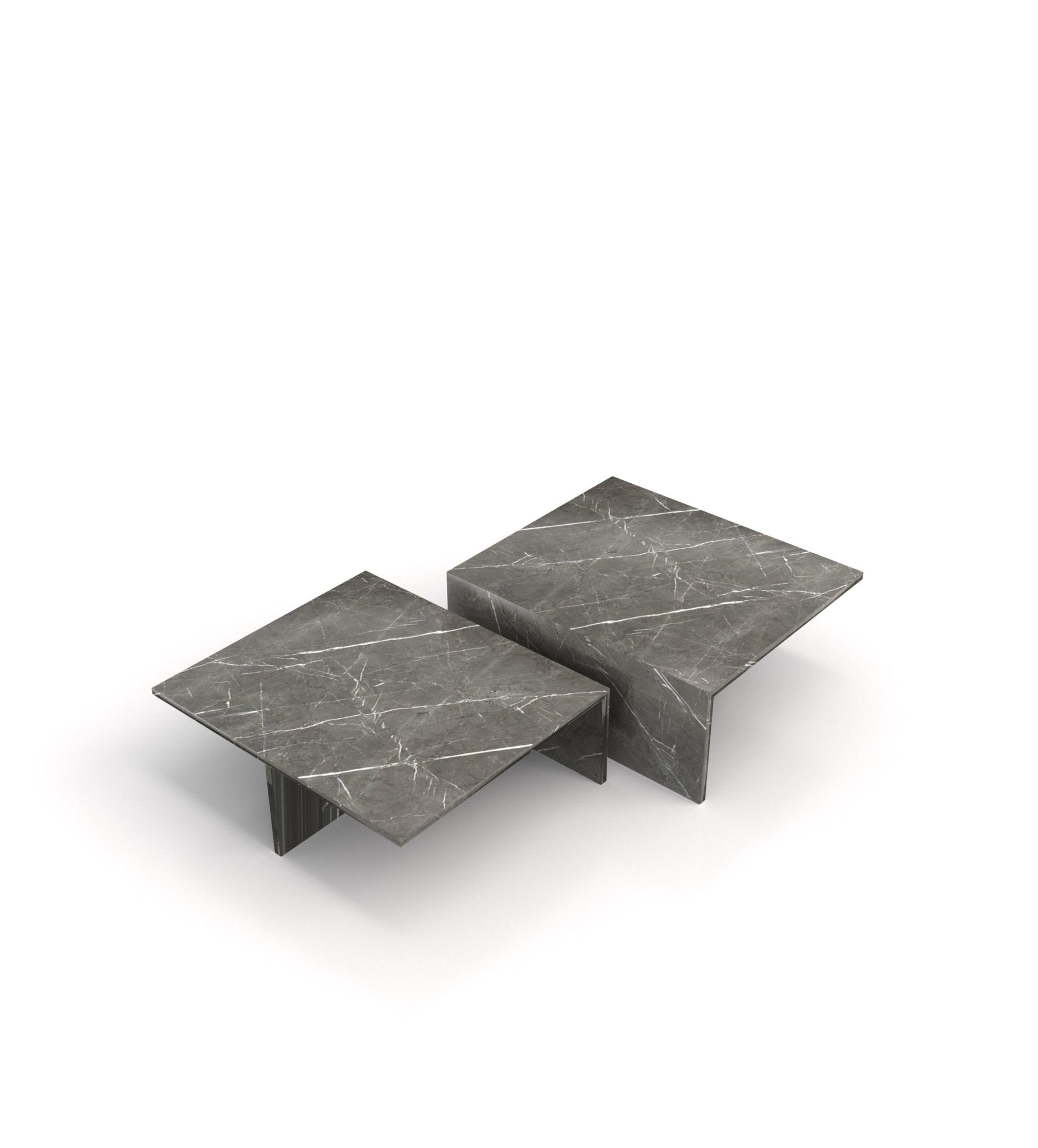 2-Piece Square Marble Stone Modern Coffee Table Set