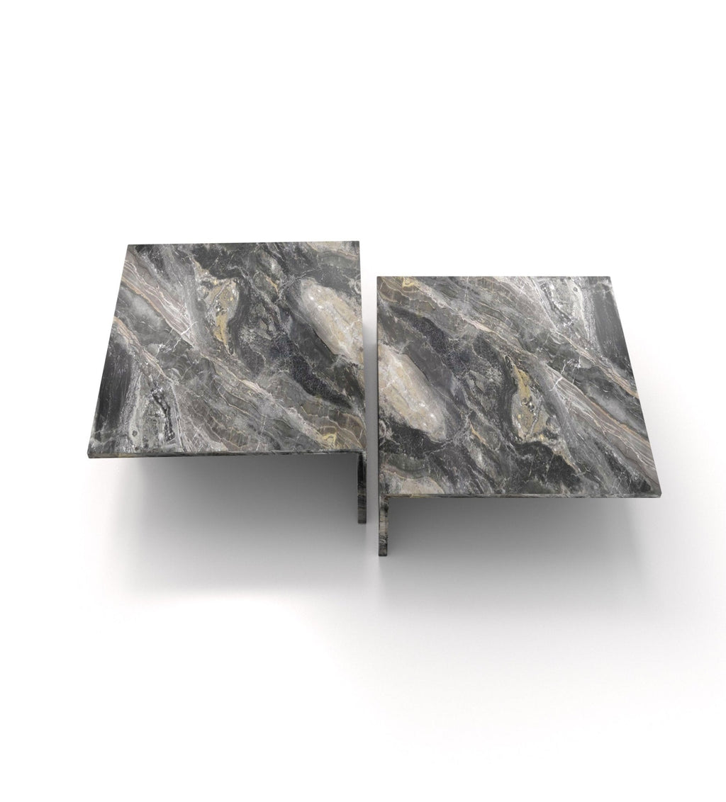 Dark Veined Marble Square Tables - Close-up Top View | Stonegems