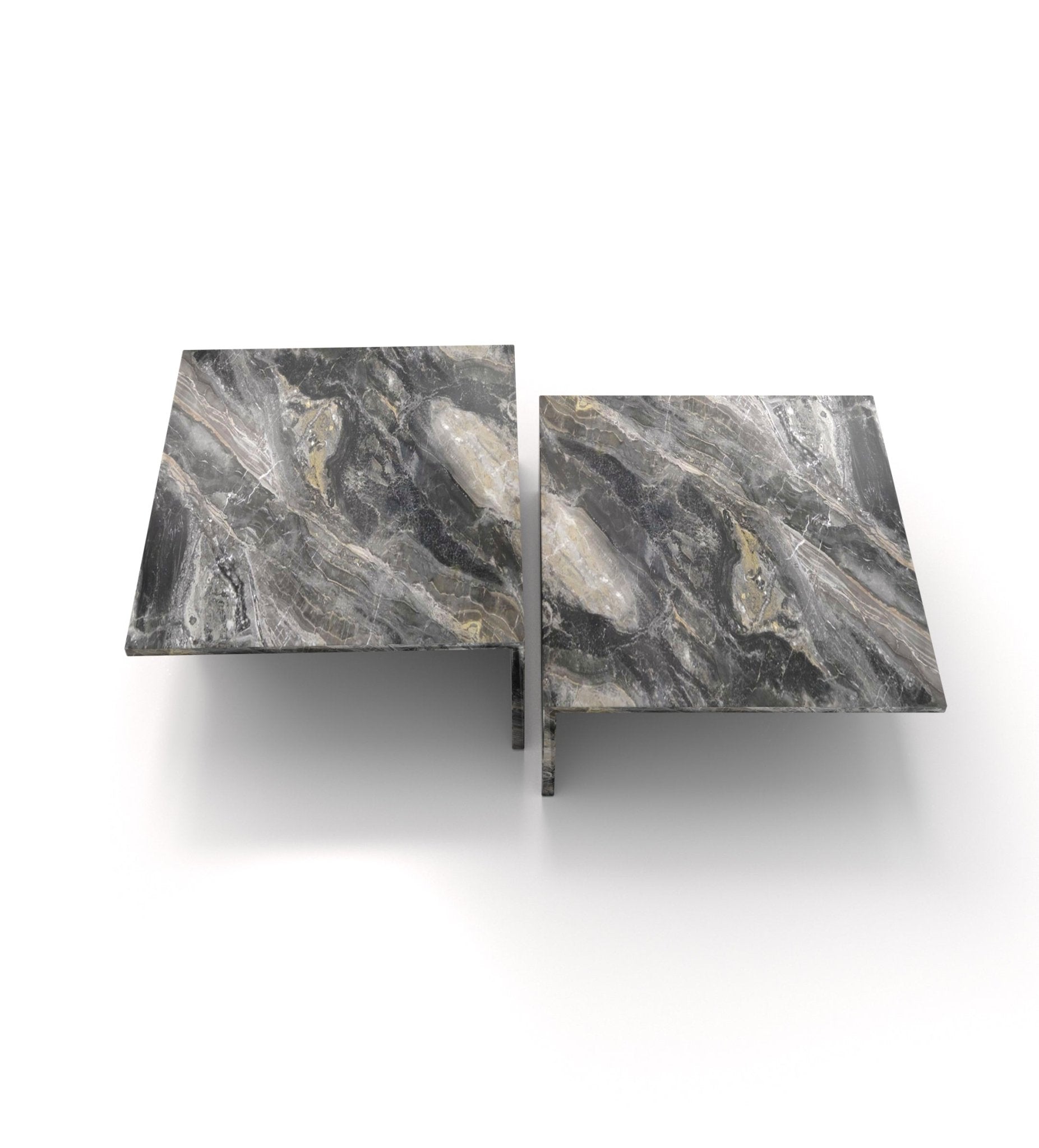 Dark Veined Marble Square Tables - Close-up Top View | Stonegems