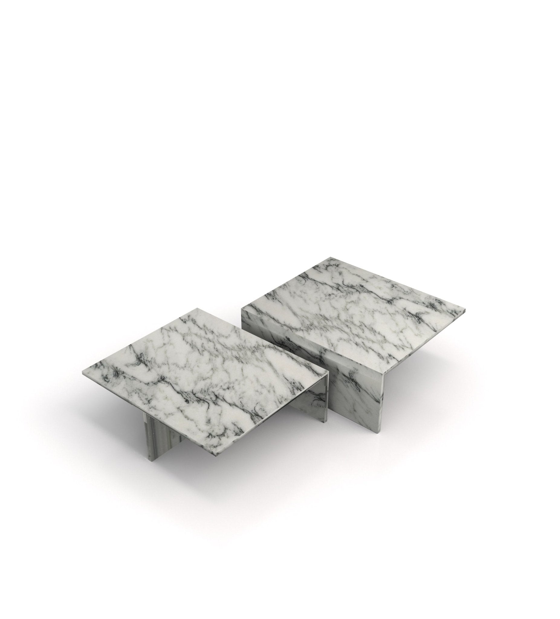 2-Piece Square Marble Stone Modern Coffee Table Set