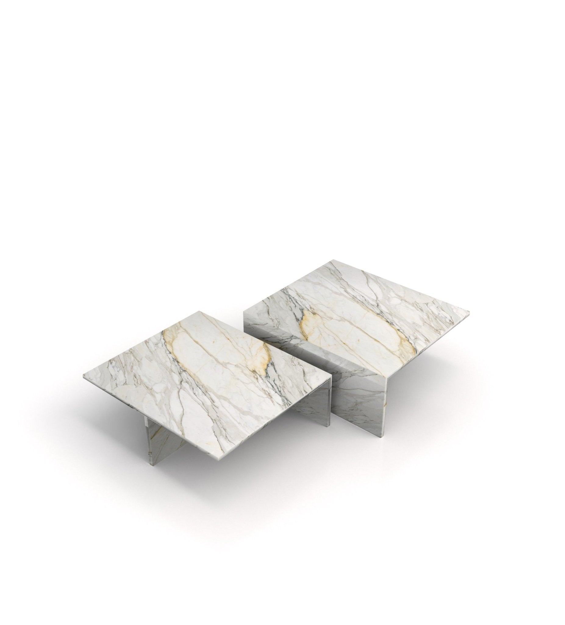 2-Piece Square Marble Stone Modern Coffee Table Set