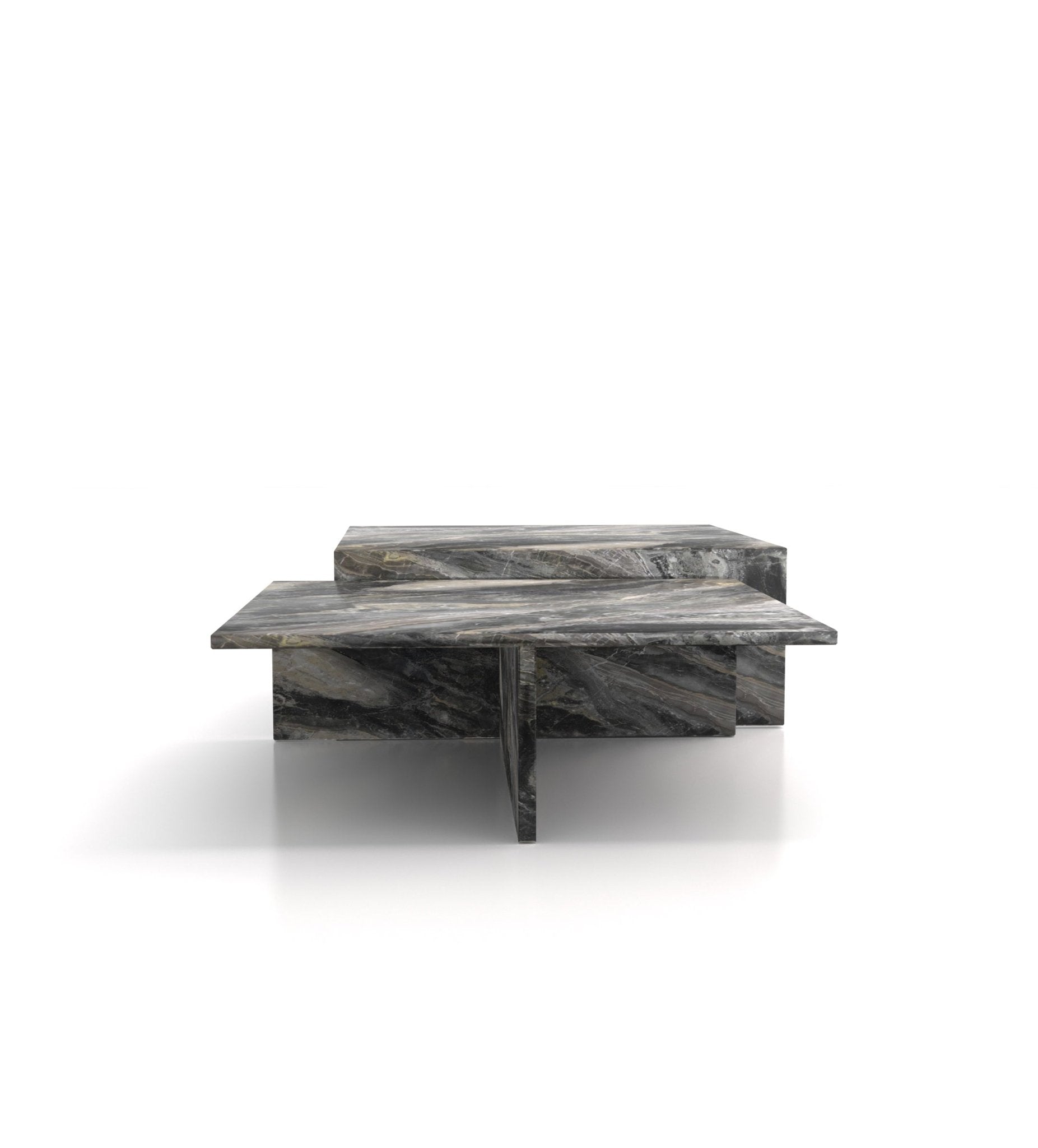 Dark Grey Marble Coffee Table Set - Assembled Side View | Stonegems