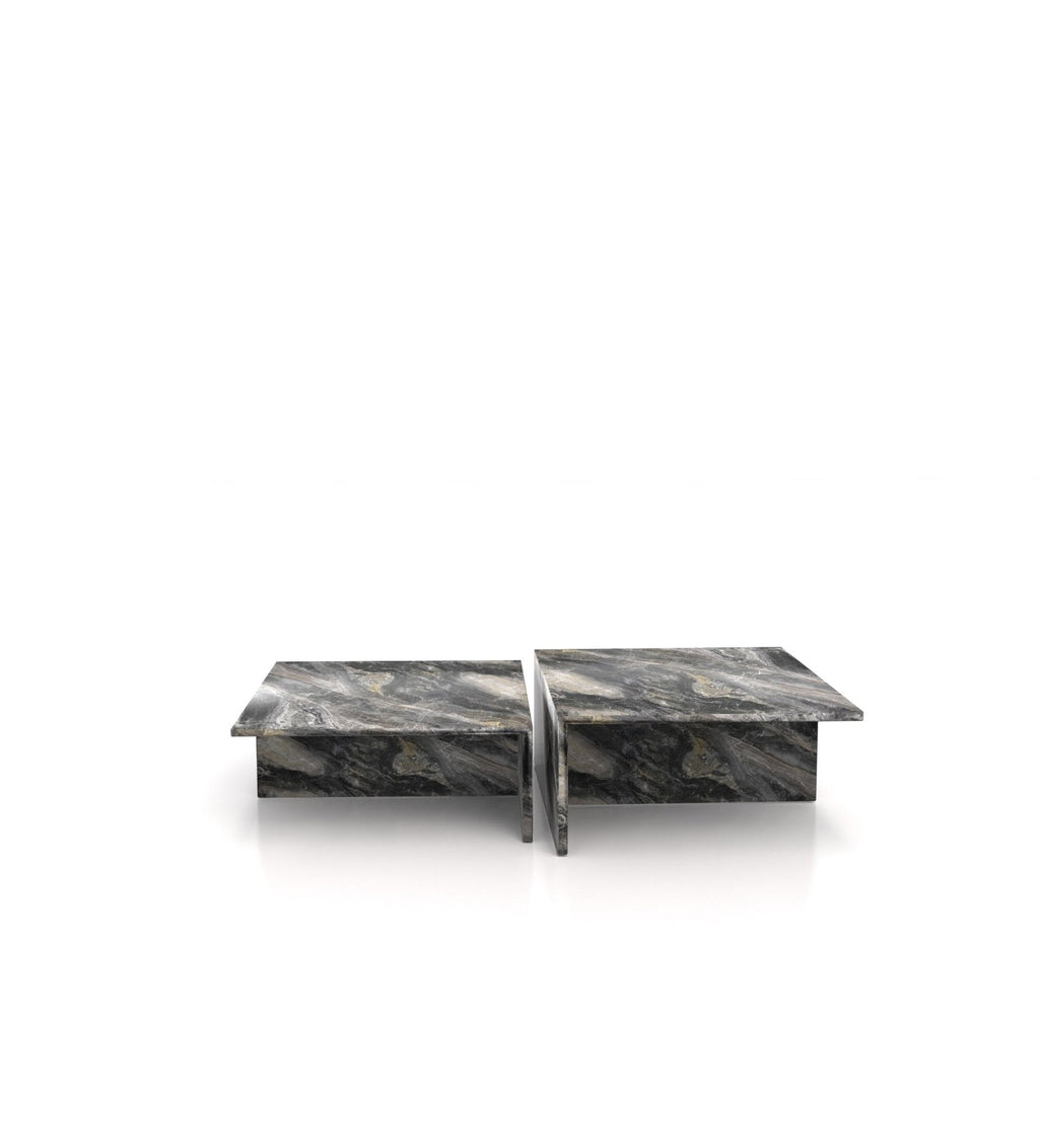 Dark Grey Veined Marble Square Coffee Table Set - Front View | Stonegems