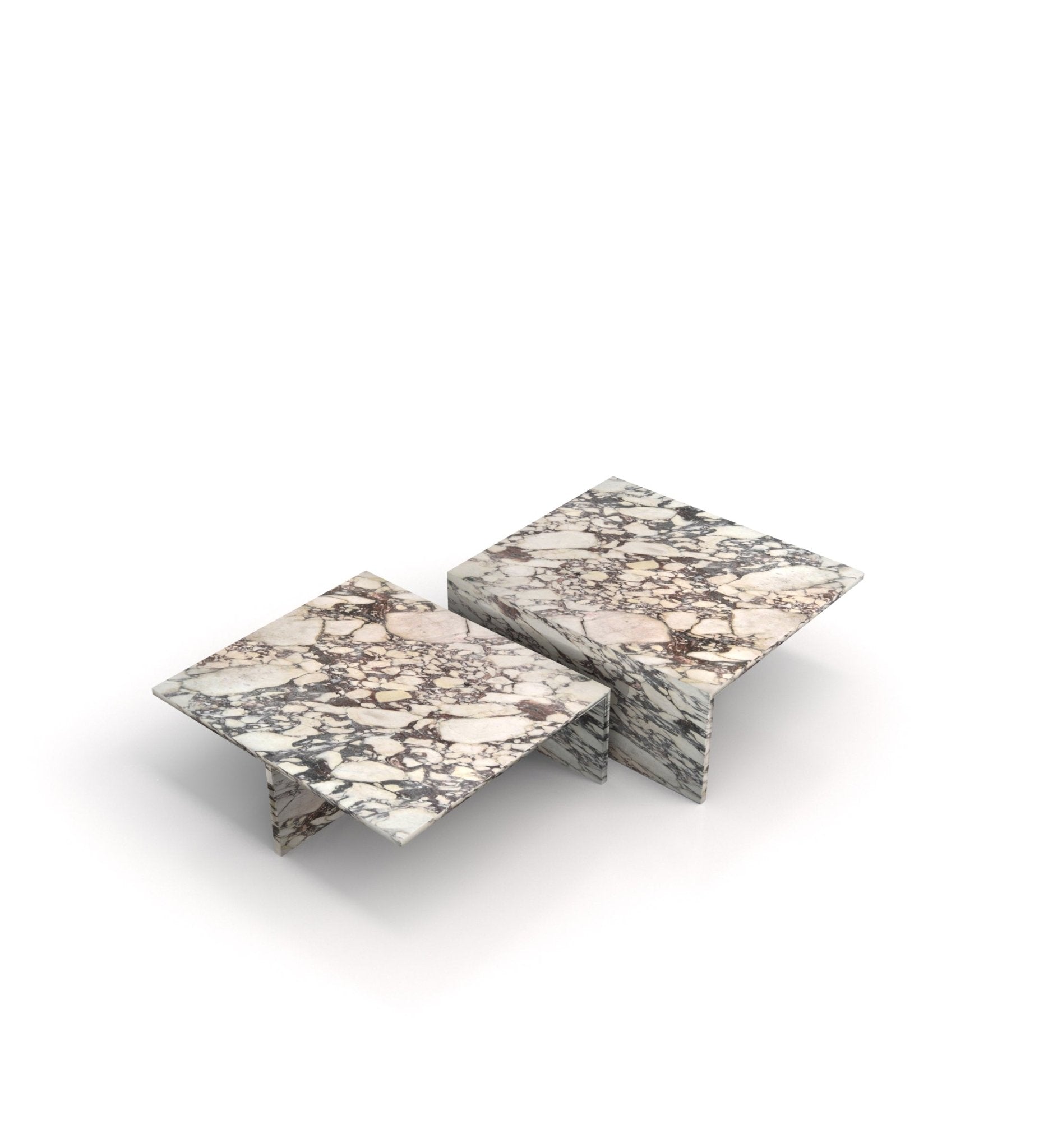 2-Piece Square Marble Stone Modern Coffee Table Set
