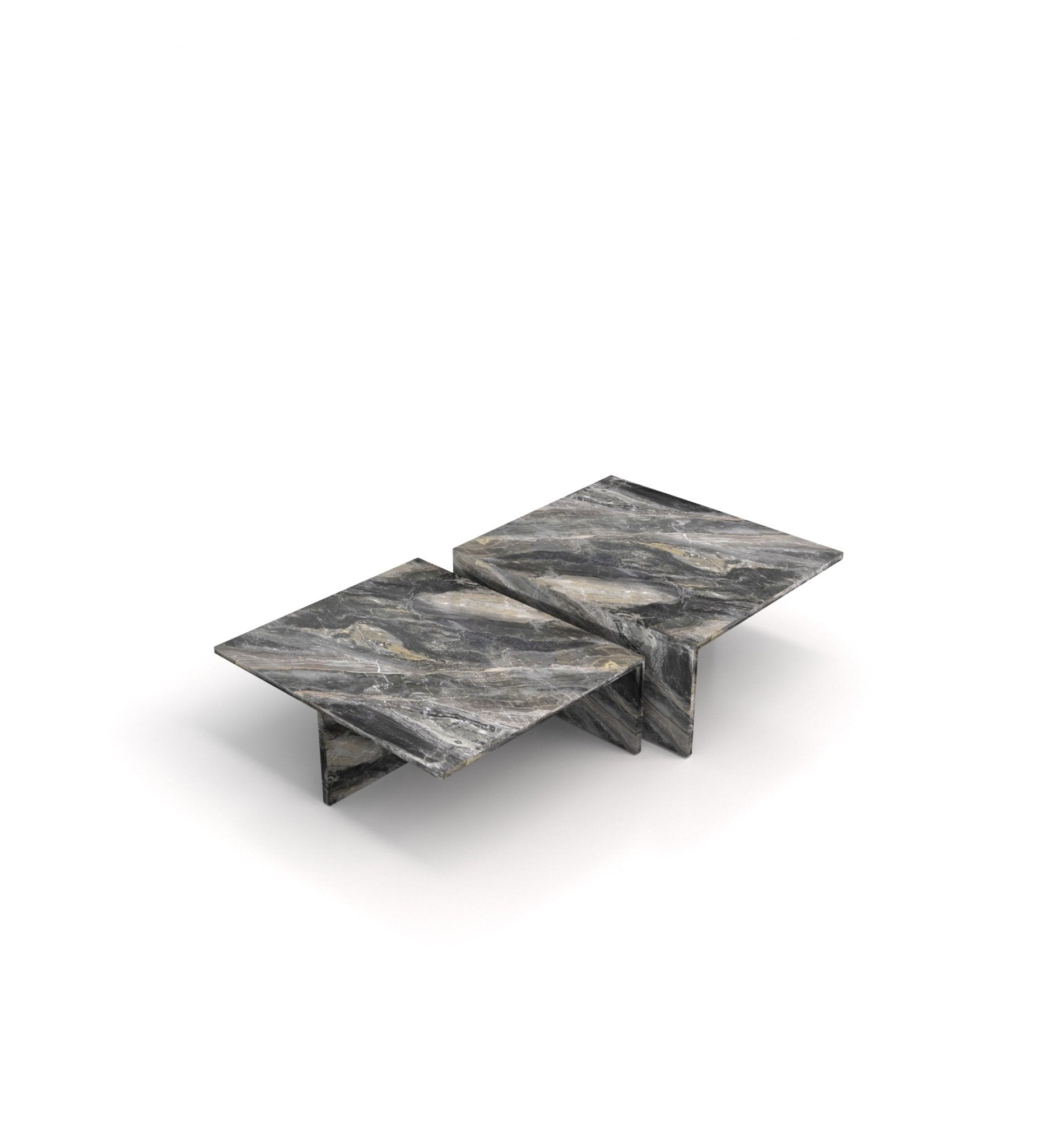 2-Piece Square Marble Stone Modern Coffee Table Set