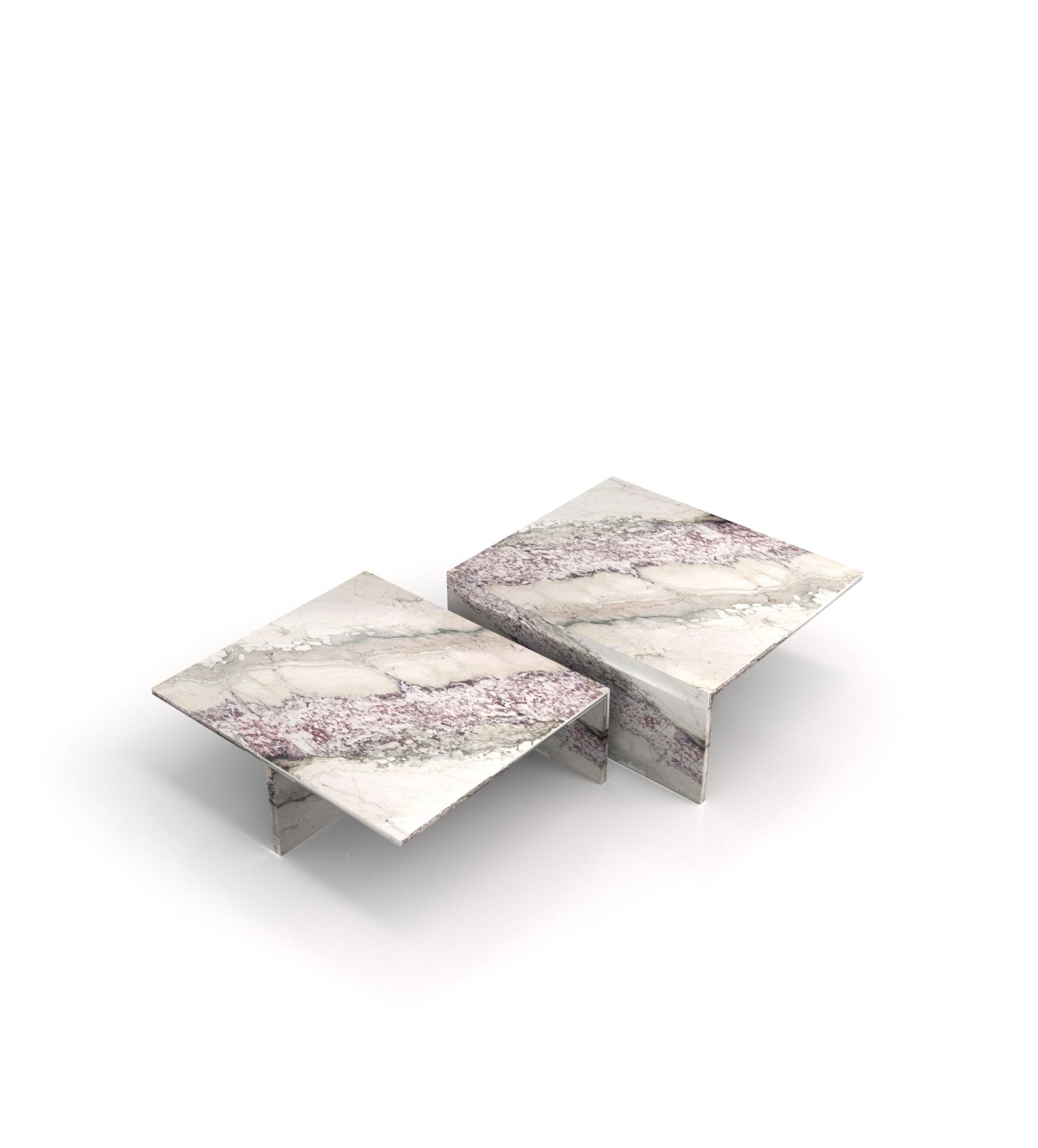 2-Piece Square Marble Stone Modern Coffee Table Set