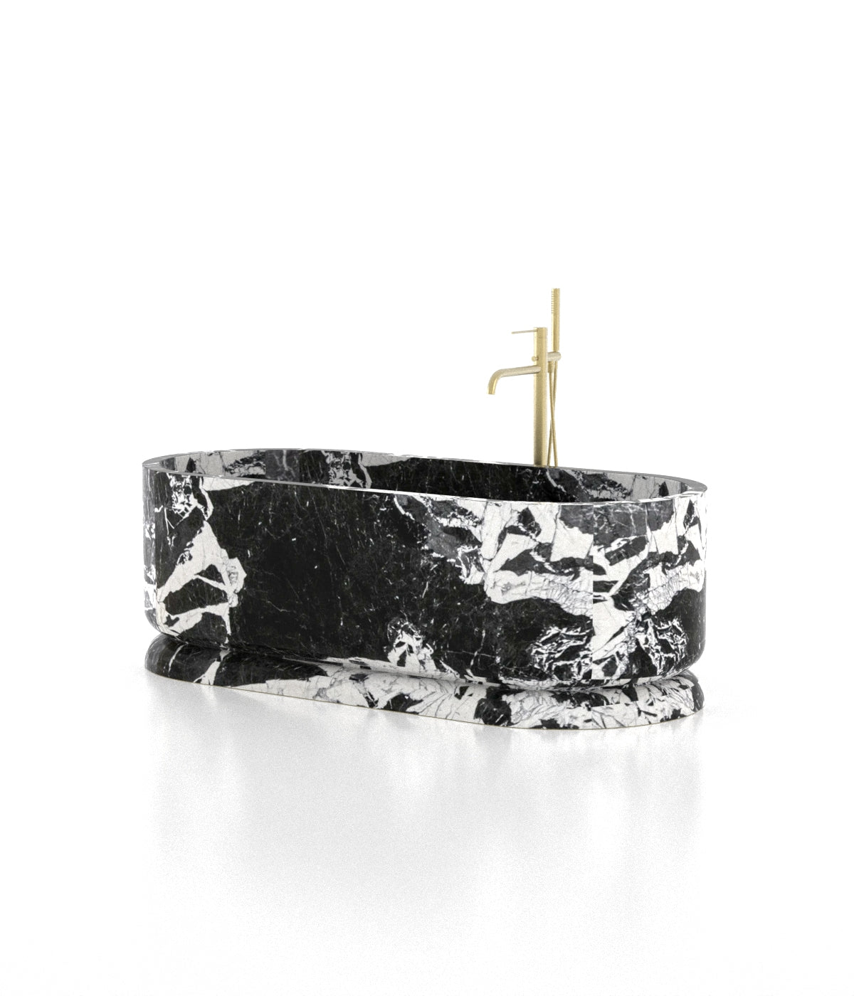 Black White Marble Queen Elizabeth Freestanding Bathtub - Side View | Stonegems