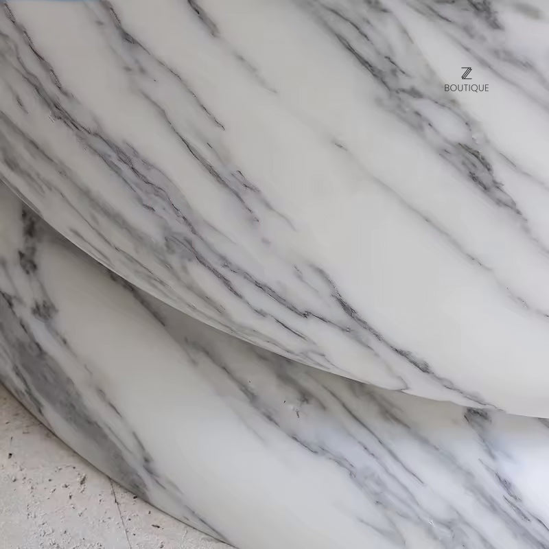 White Marble Queen Elizabeth Bathtub - Curved Edge Detail Close-Up | Stonegems