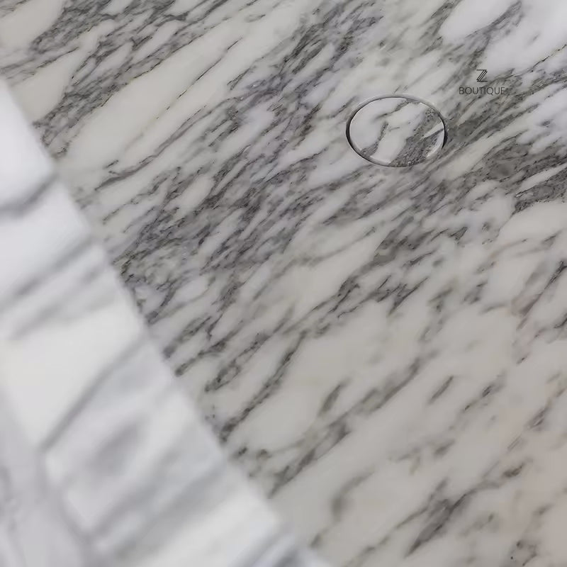 White Marble Queen Elizabeth Bathtub - Overflow Drain Detail Close-Up | Stonegems