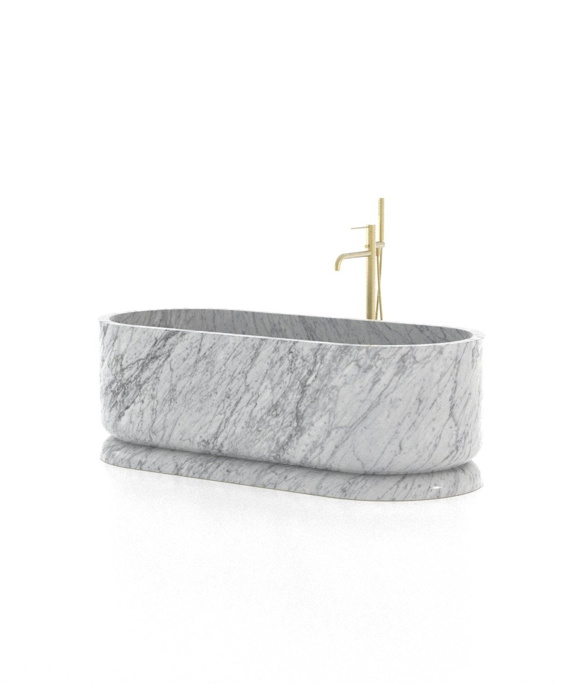 White Marble Queen Elizabeth Freestanding Bathtub with Gold Faucet - Side Angle | Stonegems