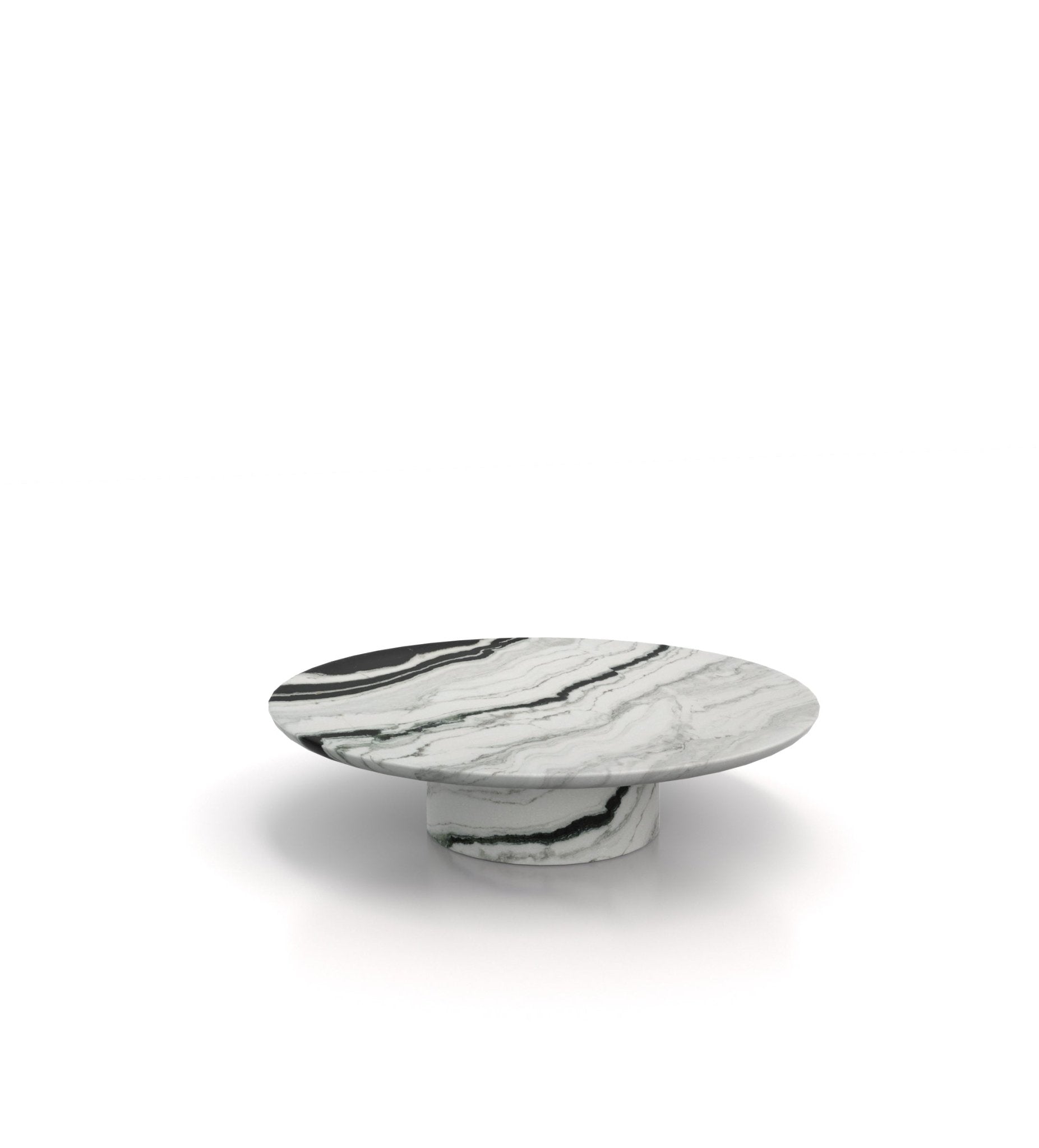 Panda White Marble Round Coffee Table - Striking Veined Stone Side Profile | Stonegems