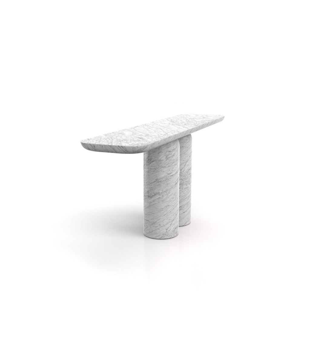 Bianco Carrara White Marble Ravenna Alta Console Table - Three Quarter View | Stonegems