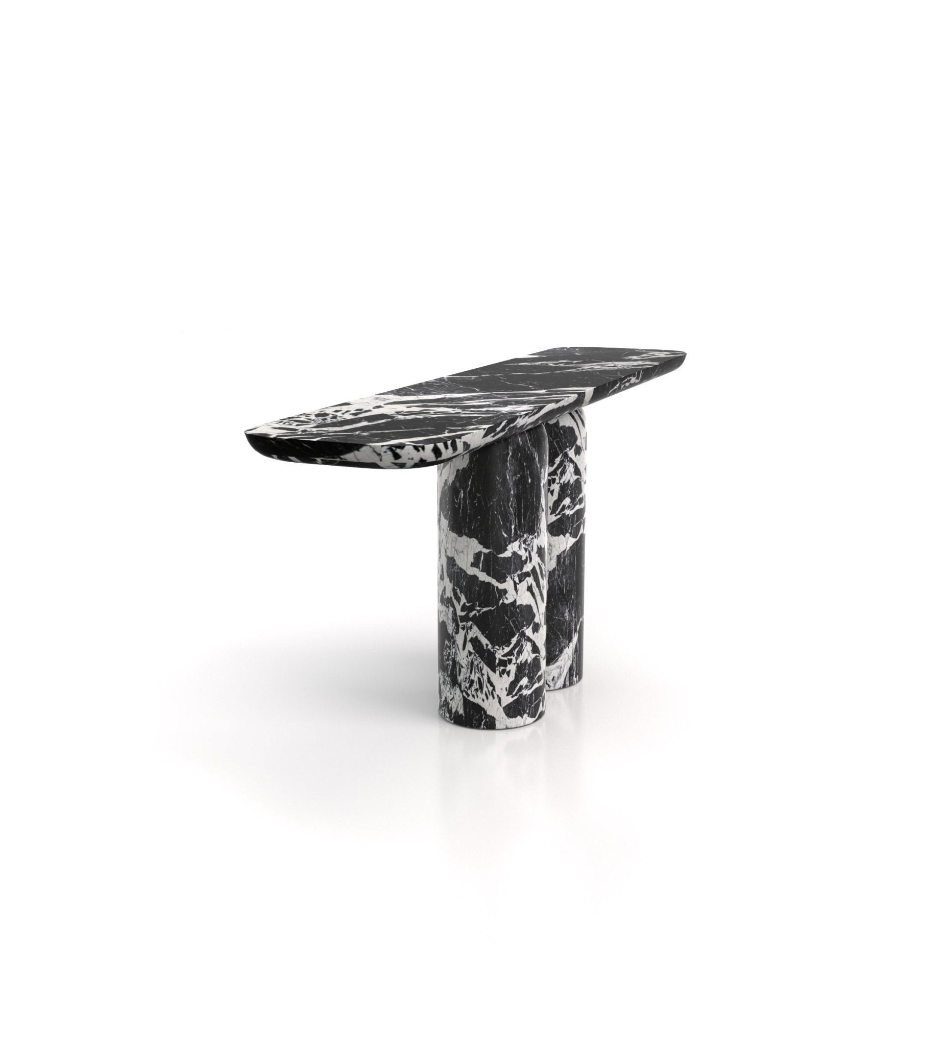 Black White Veined Marble Console Table - Three Quarter View | Stonegems
