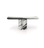 Panda White Marble Ravenna Alta Console Table with Black Gloss Top - Side Angle View | Stonegems