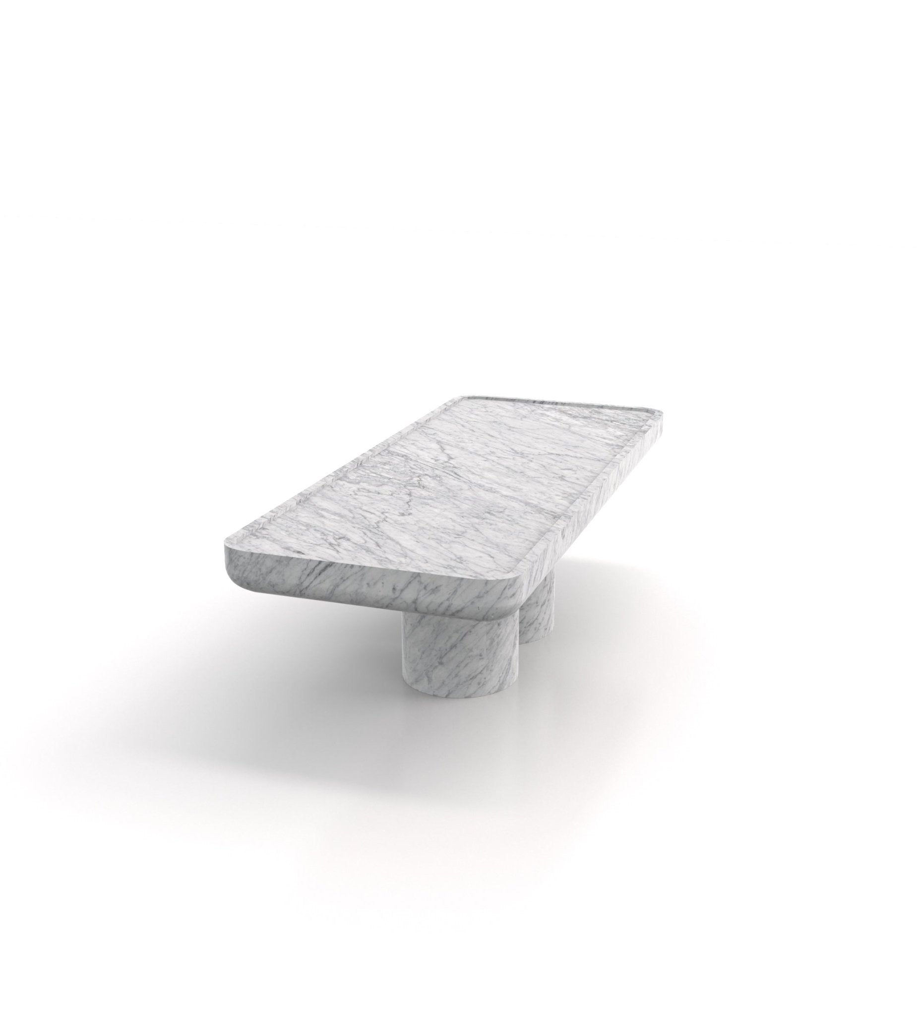 Bianco Carrara White Marble Monolithic Coffee Table - Side Angle | Stonegems