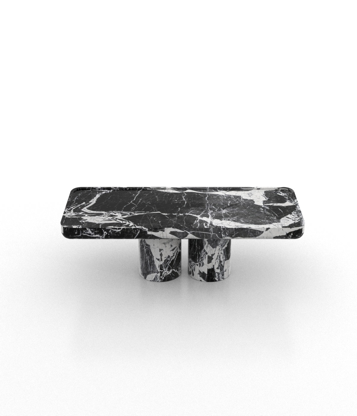 Panda White Black Marble Monolithic Coffee Table - Front Angle | Stonegems