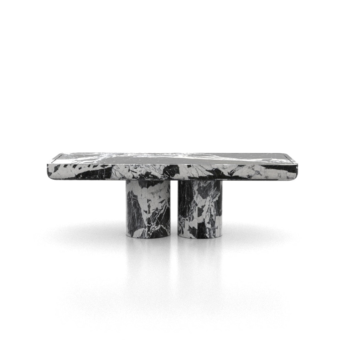 Grand Antique Black White Veined Marble Rectangular Coffee Table - Front View | Stonegems