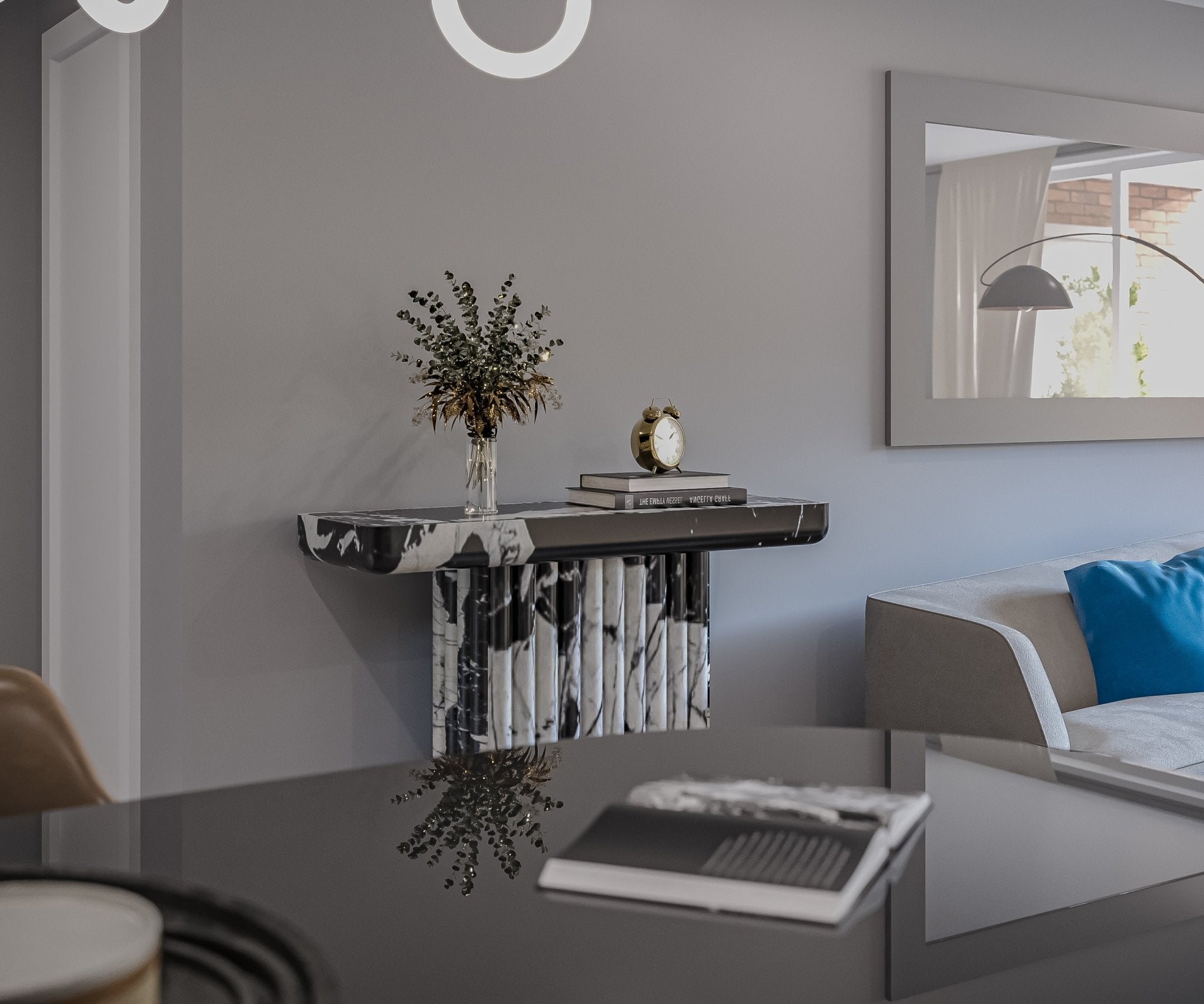 Stone Marble Monolith Long Narrow Modern Entryway Console Table