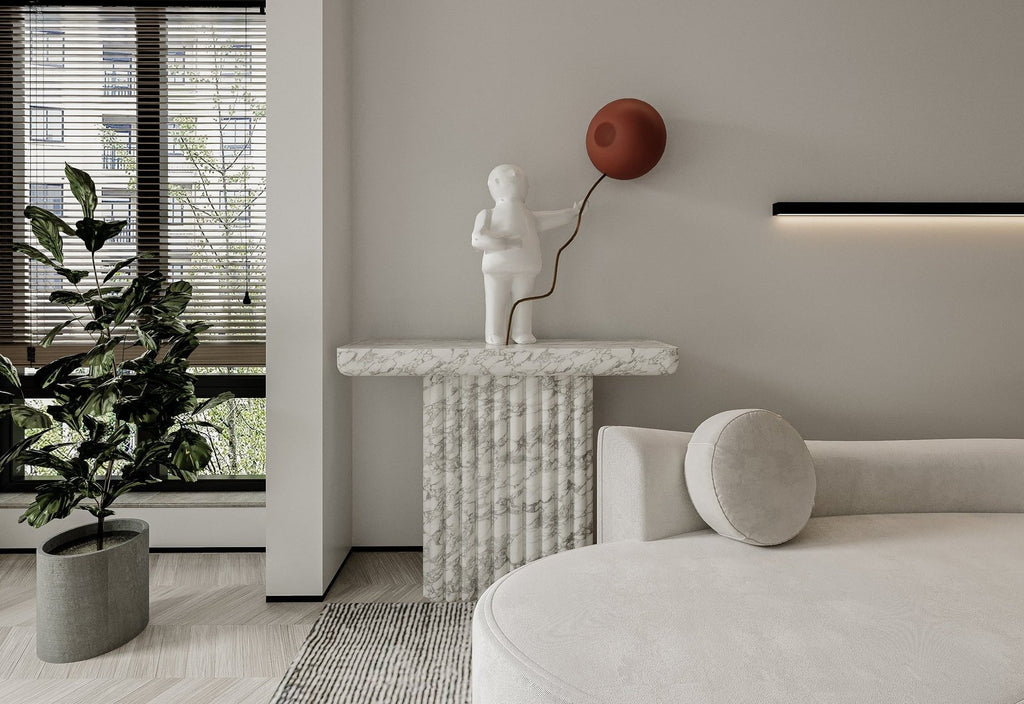 Arabescato Marble Console Table with Fluted Base - Styled Entryway Detail | Stonegems