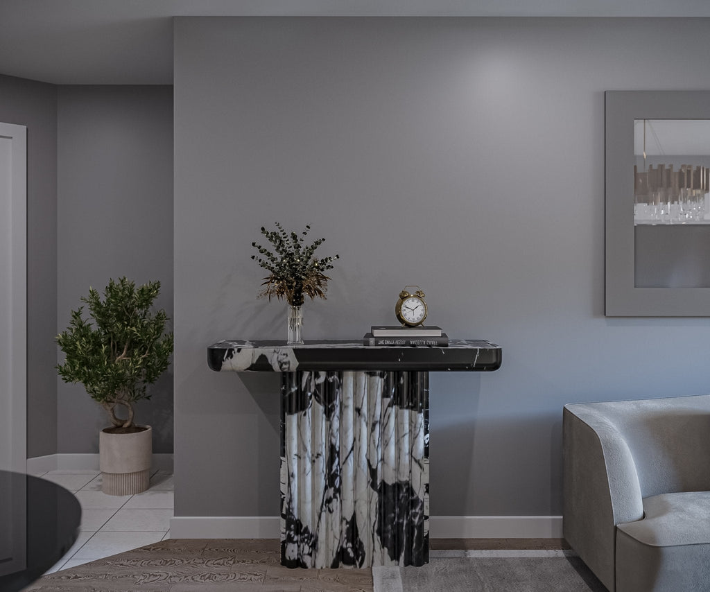 Black White Marble Fluted Console Table - Modern Entryway Styled Setting | Stonegems