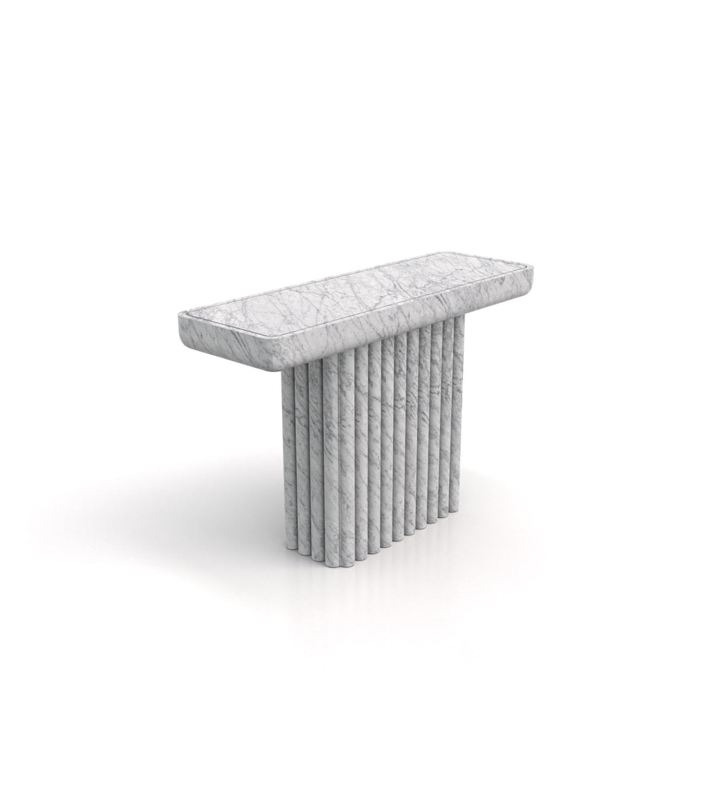 Bianco Carrara Marble Fluted Console Table - Side Angle | Stonegems