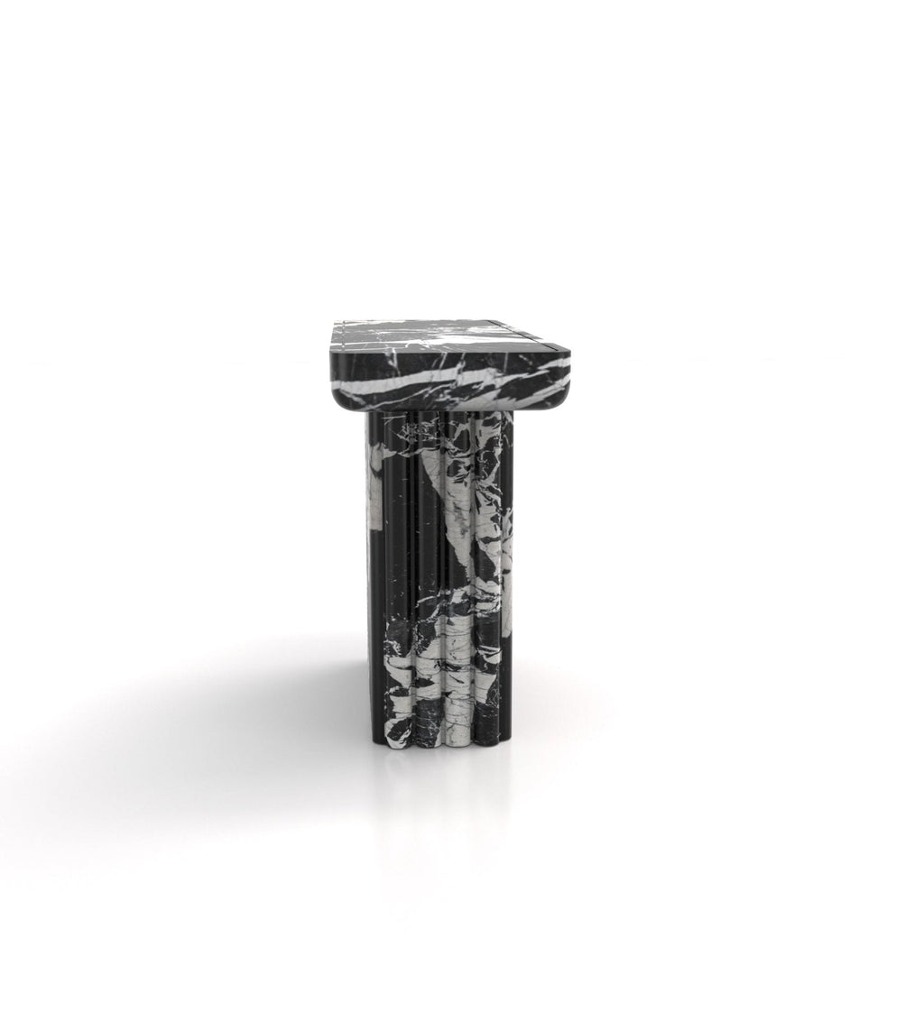 Black White Marble Console Table - Narrow Side Profile | Stonegems