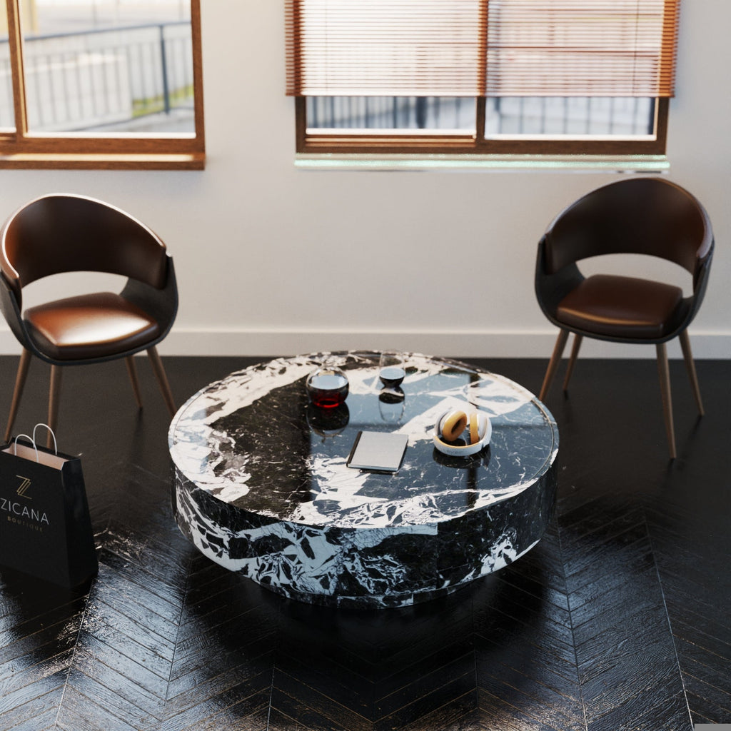 Round Marble Stone Monolith Modern Coffee Table
