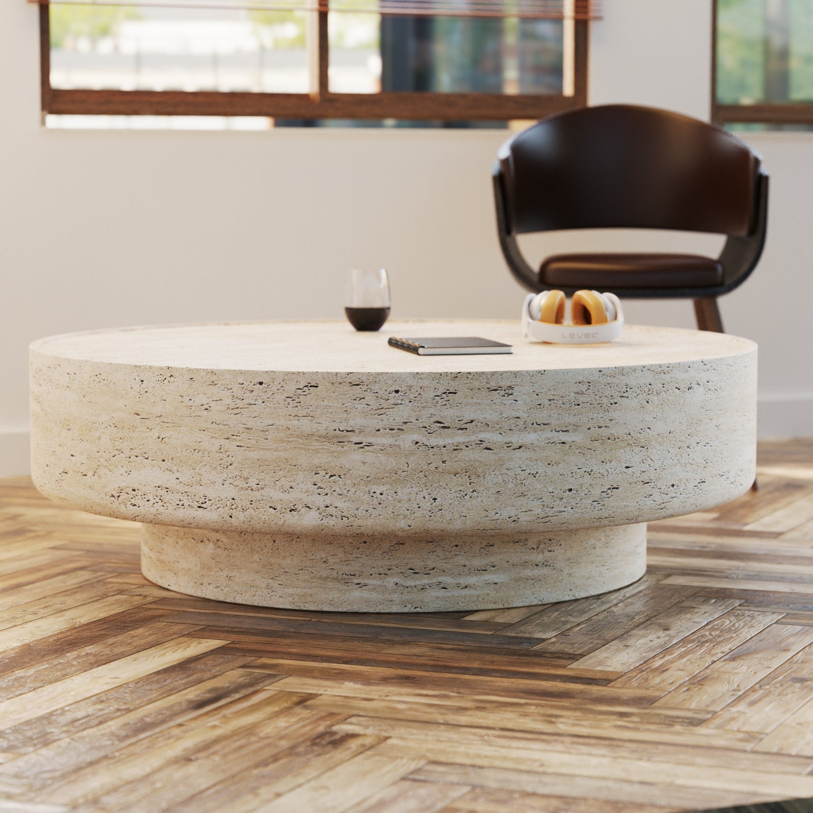 Round Marble Stone Monolith Modern Coffee Table