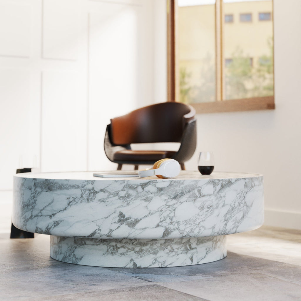 Round Marble Stone Monolith Modern Coffee Table