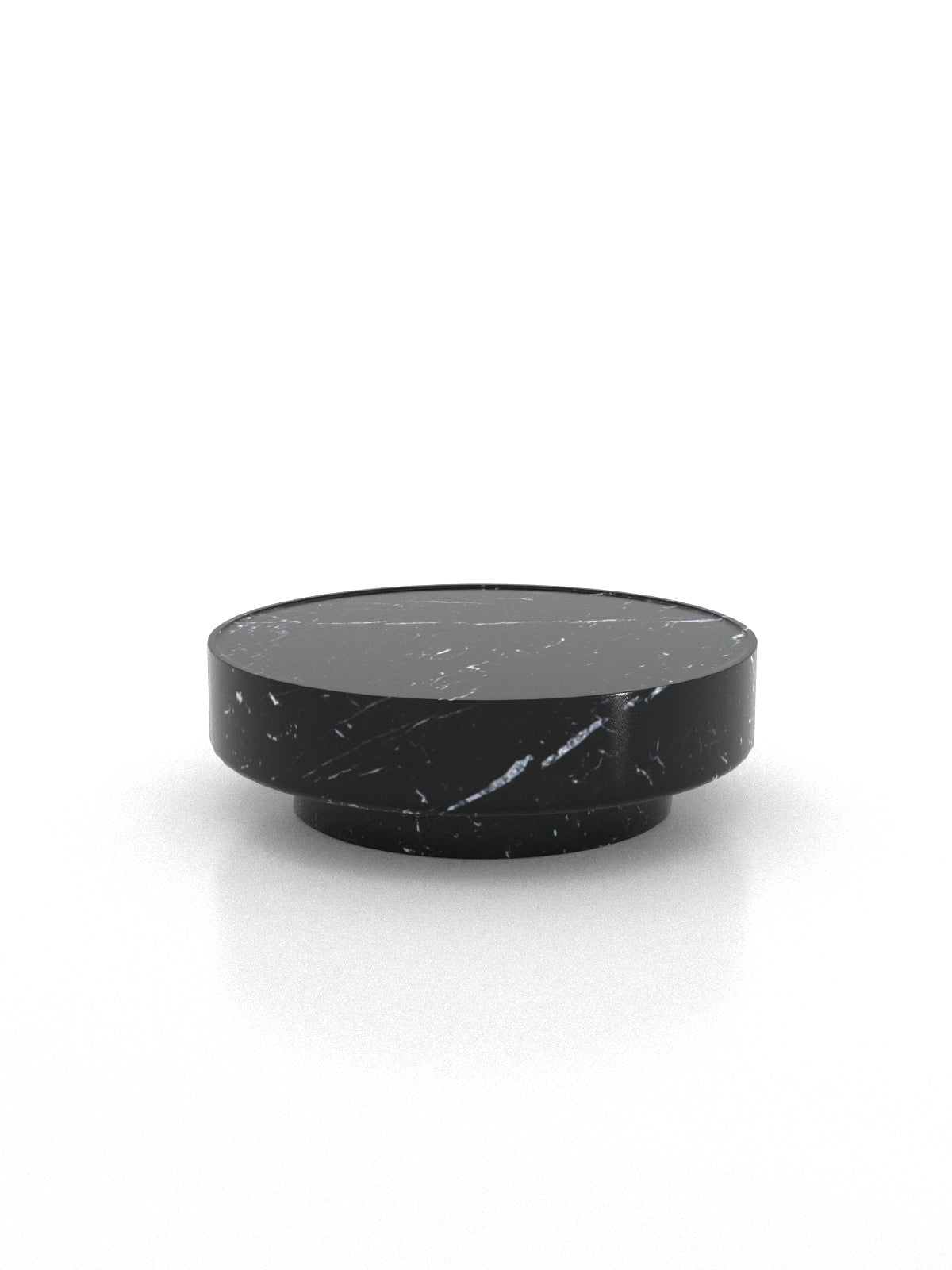 Nero Marquina Black Marble Round Coffee Table - Profile View | Stonegems