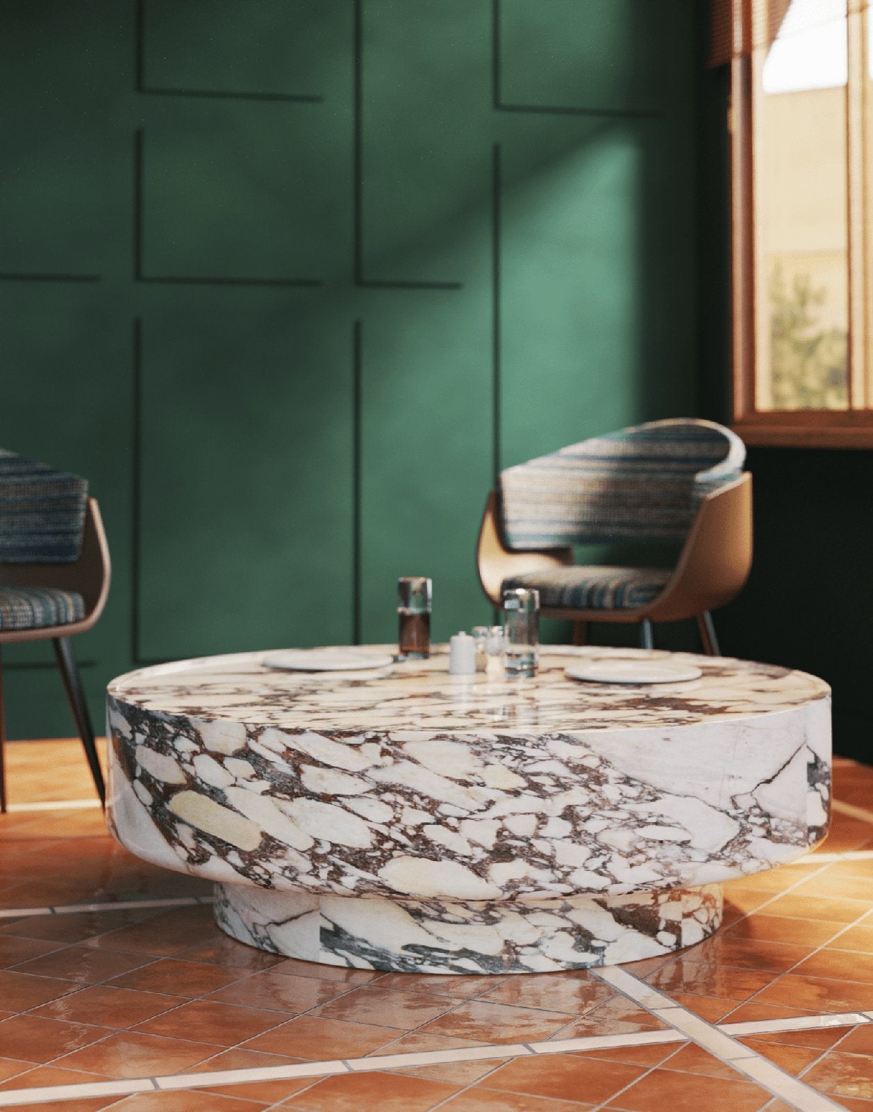 Round Marble Stone Monolith Modern Coffee Table
