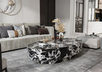 Black White Marble Oval Coffee Table - Contemporary Interior Setting | Stonegems