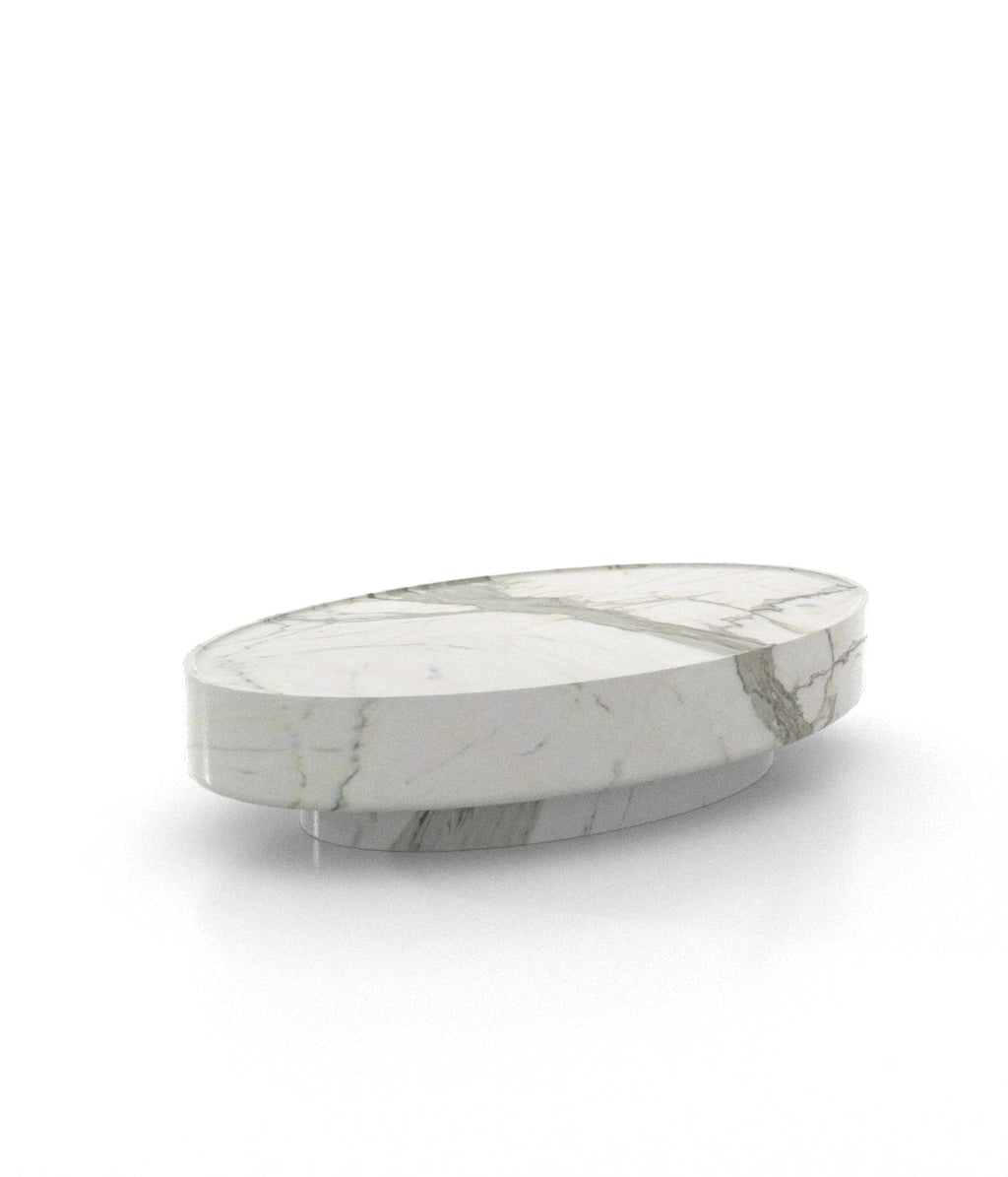 Oval Marble Stone Monolith Modern Coffee Table