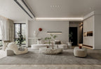 White Marble Oval Coffee Table - Modern Living Space Scene | Stonegems