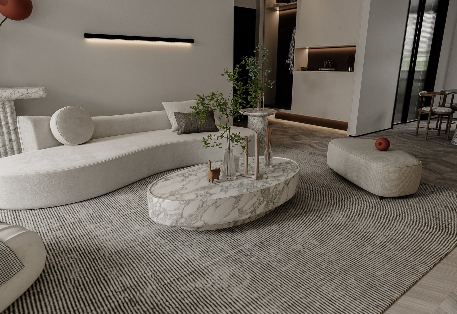 White Marble Oval Coffee Table - Styled Living Room Setting | Stonegems