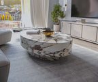 White Marble Oval Coffee Table - Close-Up Styling Detail | Stonegems