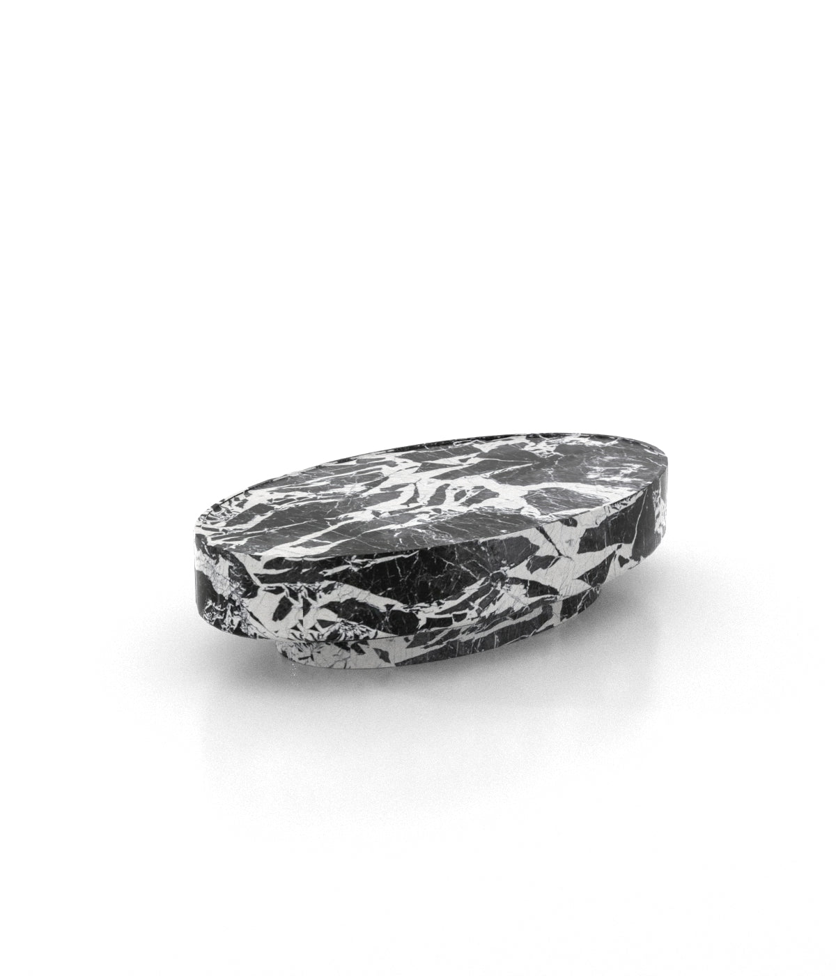Black White Marble Oval Coffee Table - 3D Side View | Stonegems