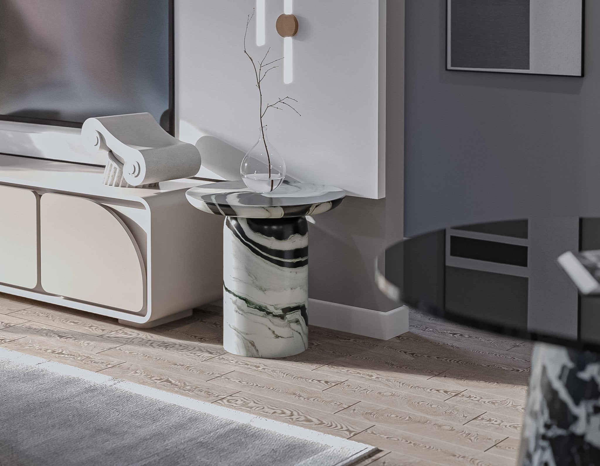 Panda White Marble Side Table Styled with Modern Accessories | Stonegems