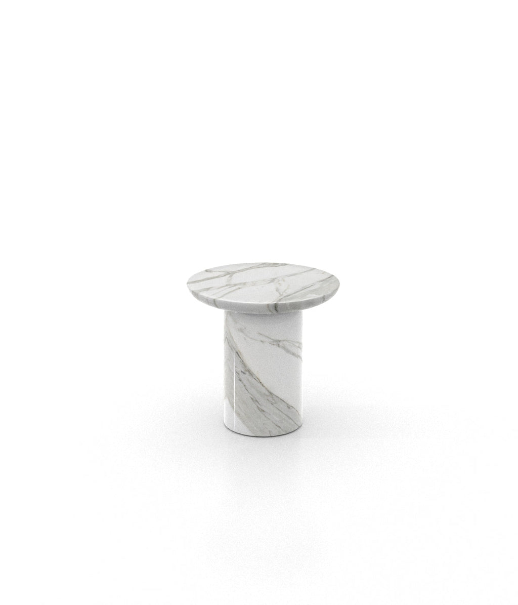 Round Top Marble Stone Monolithic Side End Table