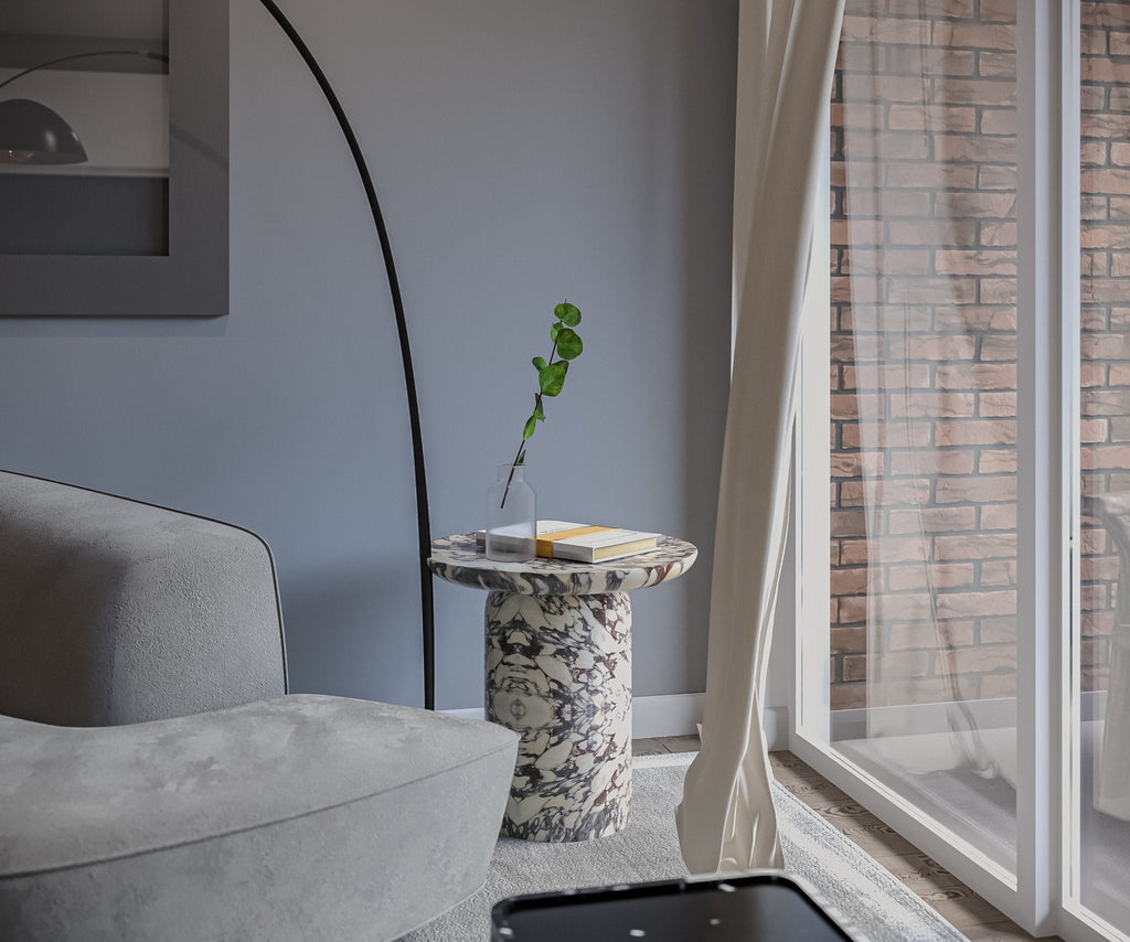 Round Top Marble Stone Monolithic Side End Table