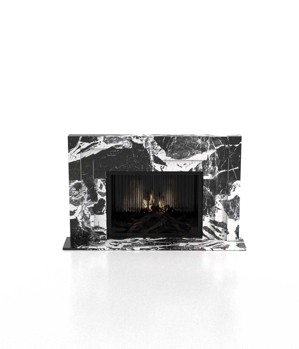 Black and White Marble Socrates 3-Tiered Fireplace - Front View | Stonegems