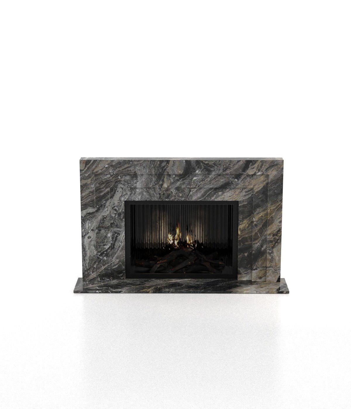 Dark Grey Marble Socrates 3-Tiered Fireplace - Front View | Stonegems