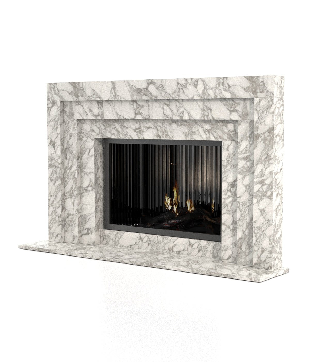 White Carrara Marble Socrates 3-Tiered Fireplace - Perspective View | Stonegems