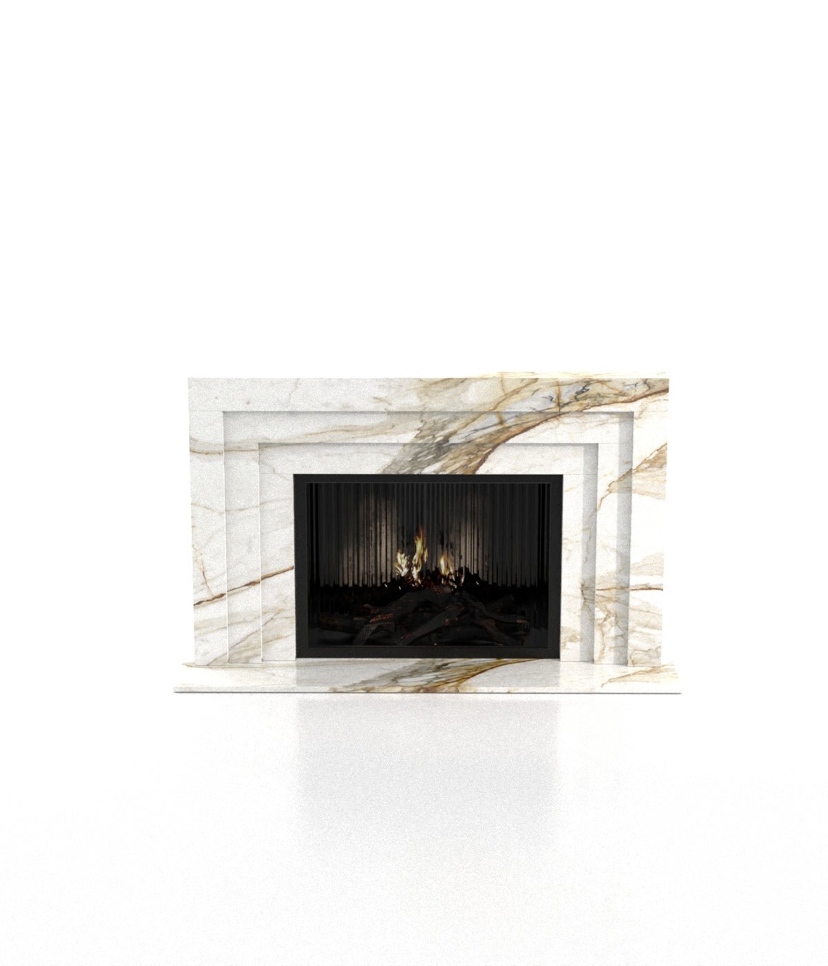 Cream and Gold Veined Marble Socrates Fireplace - Front View | Stonegems