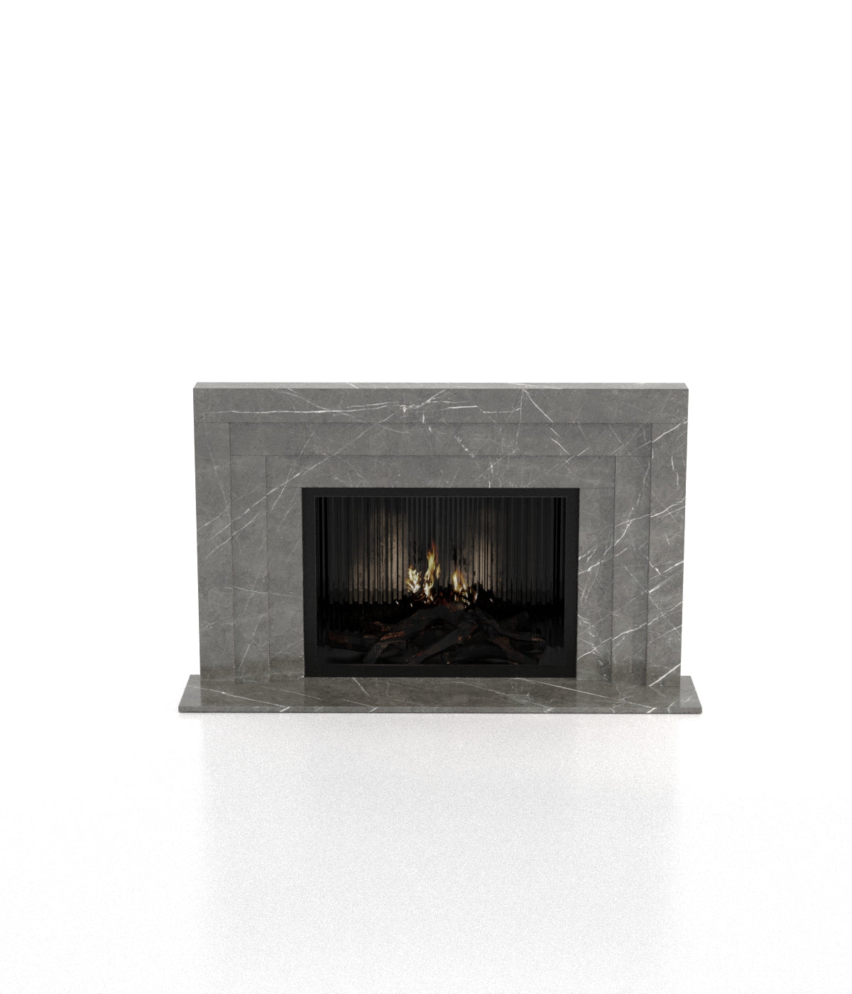 Grey Marble Socrates 3-Tiered Fireplace - Front View | Stonegems