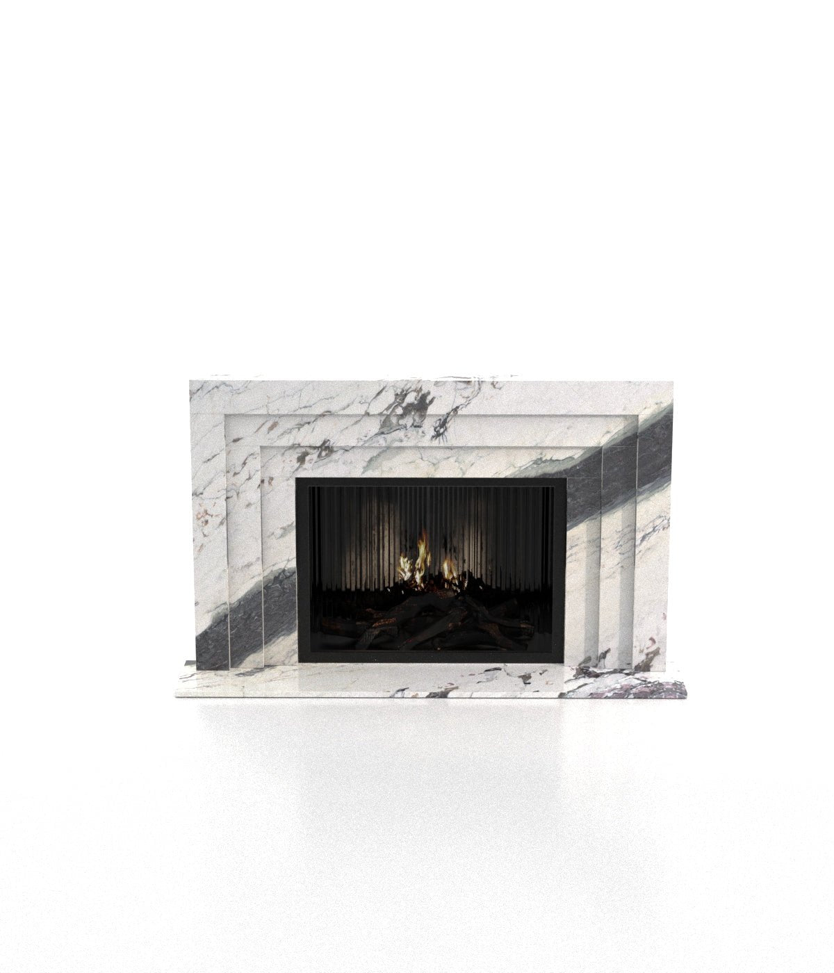 White and Grey Veined Marble Socrates Fireplace - Front View | Stonegems