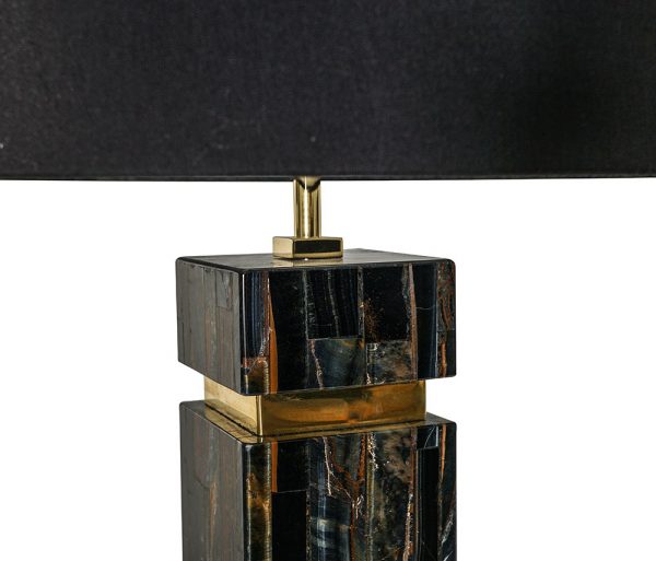 Dark Tiger Eye Stone Base Detail with Brass Hardware | Stonegems