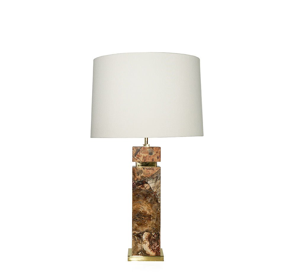 Petrified Wood Soho Table Lamp with White Shade - Front View | Stonegems