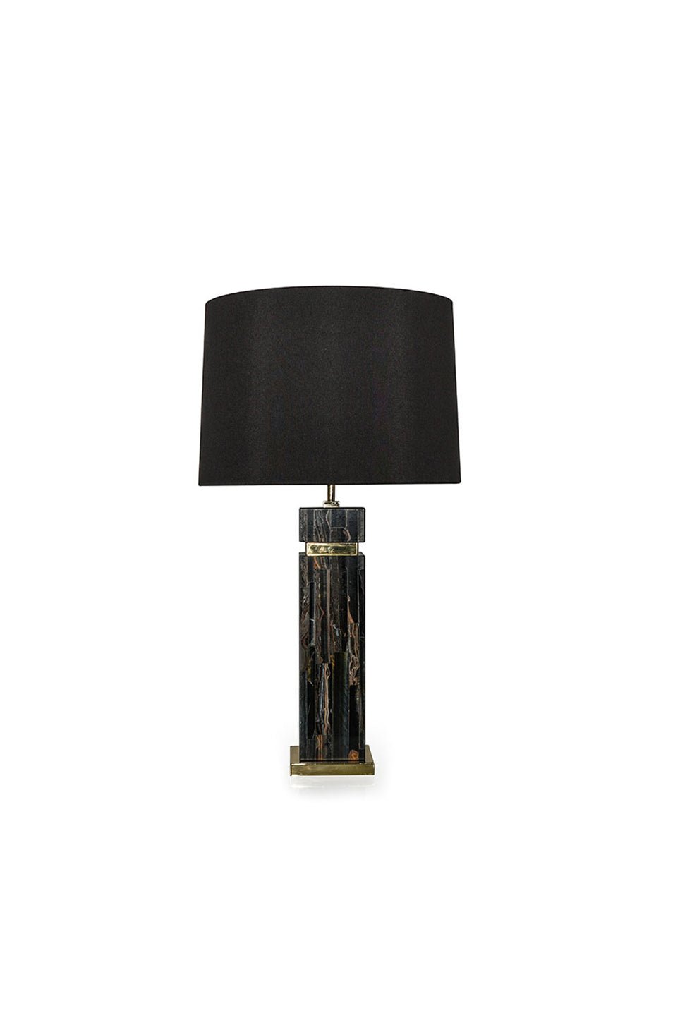 Dark Marble Soho Table Lamp with Black Shade - Front View | Stonegems